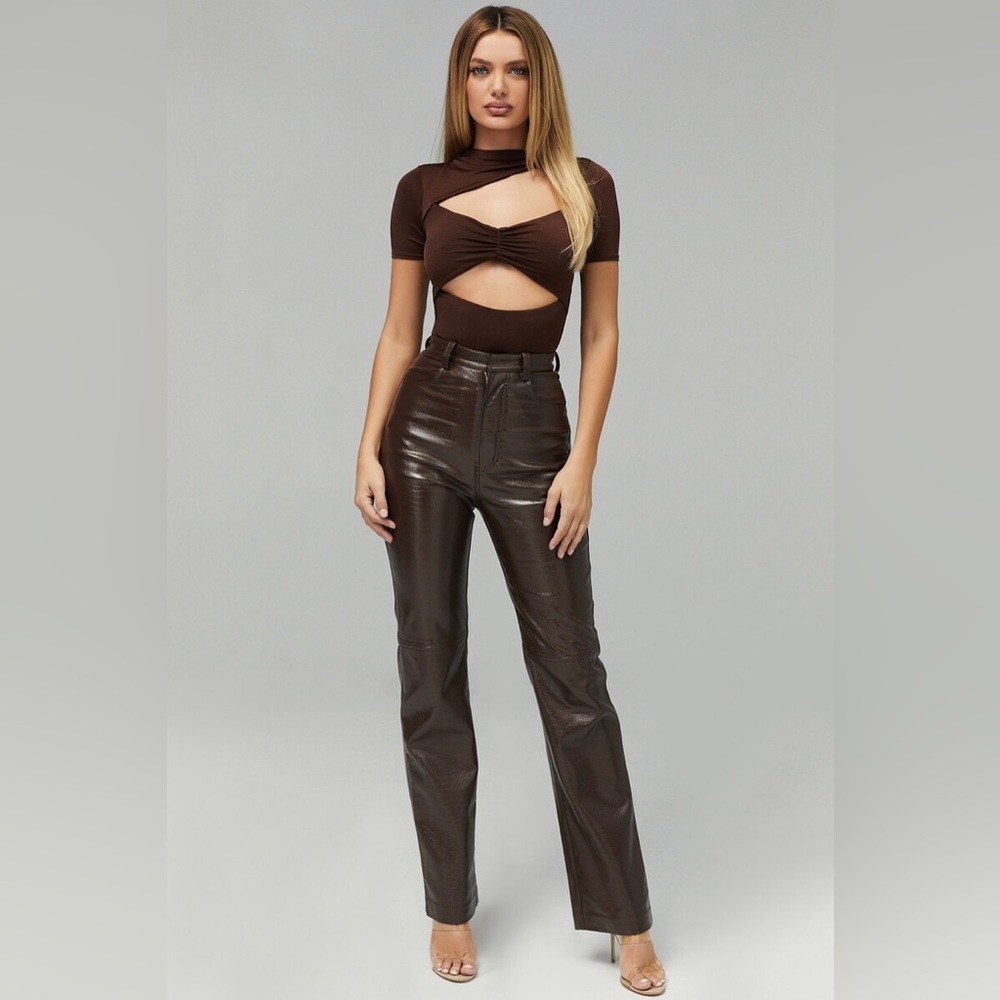 'HONOR' Chocolate Jersey Cutout Bodysuit - Small
